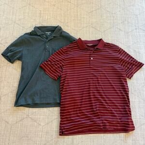 Men's Polo Shirt Set - Gray and Maroon Striped Large